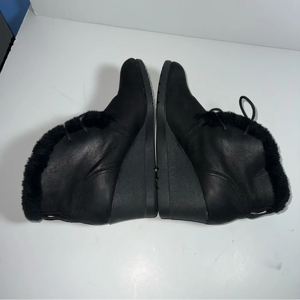 UGG Black Wedge Jeovana Boots with Fur Trim size 7